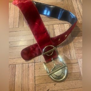 Vintage Authentic Versace red veneer belt with brass buckle